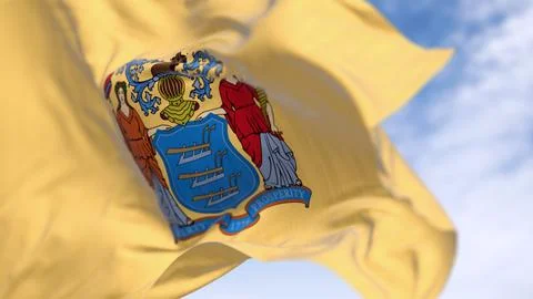 Close-up of New Jersey state flag waving in the wind 스톡 일러스트