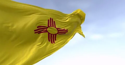 Close-up of New Mexico state flag waving in the wind Illustrazione stock