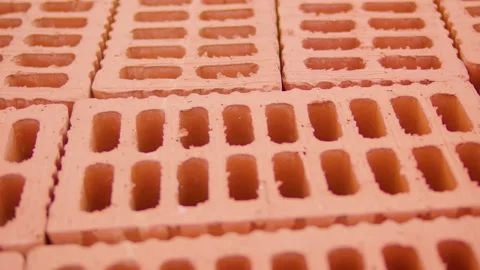 Close-up of a new red brick Stock-Footage 158926706