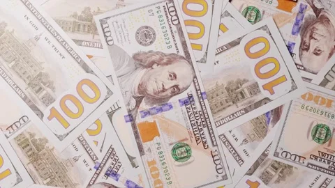 Close up of new US hundred dollar bills. Looped video Video stock 260626192
