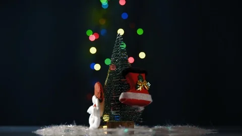 Close-up, New Year's Installation from the Decorative Fir-Tree Rotates on the Stock Footage 99136926