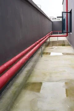 Close-up of newly established fire pipes and hydrants Stock Photos