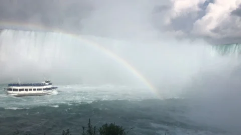 Close to Niagara Falls and boat under the rainbow Stock Footage 113989505