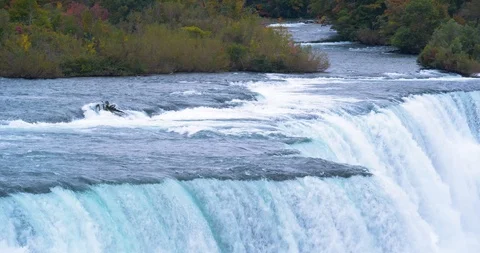 Close-up Niagara Falls Waterfall, Cascading Canada New York Aerial Stock Footage 102402084