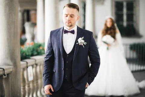 Close up of a nice young wedding couple Stock Photos