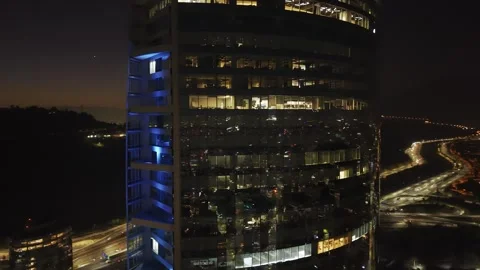 Close night drone slide around Costanera Center Santiago Chile Vídeos de archivo 334637495