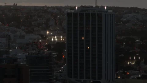 Close up night view of modern tower of Malta island. St. Julians city Stock Footage 268252159