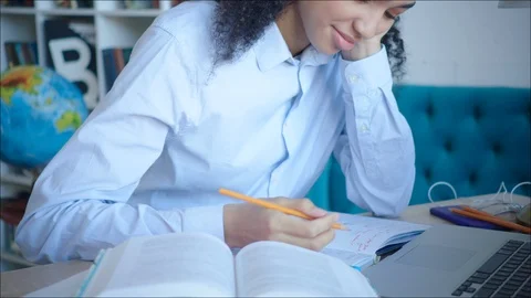 Close up no face female student making a note while preparing for exam in the Stock Footage 104410000