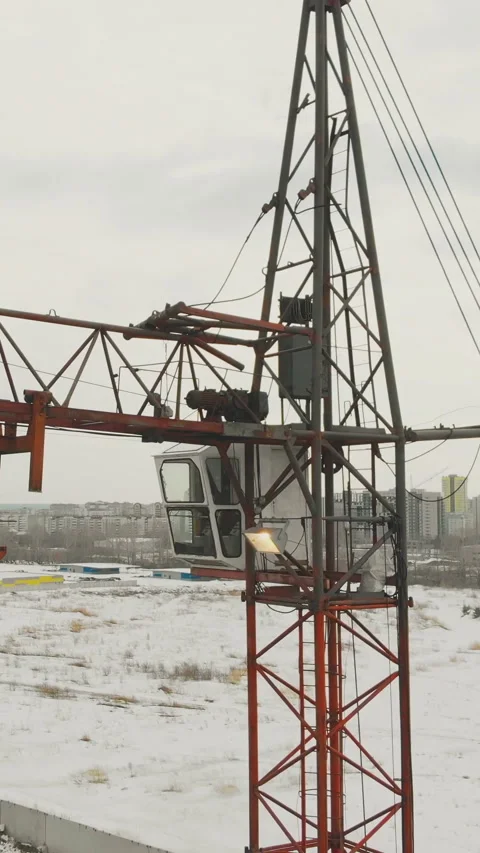 Close non-functioning construction crane against wasteland Stock Footage 317593969