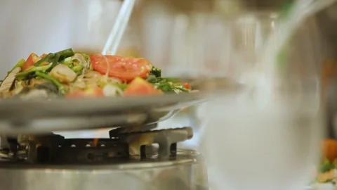 Close-Up of a noodle dish on the stove Stock Footage 97103455