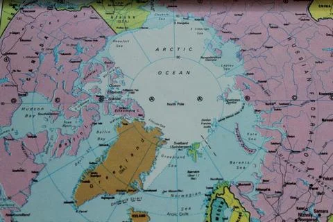 Close up of North pole on a map 스톡 사진