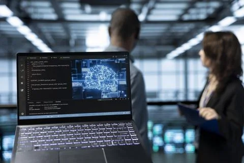 Close up of notebook used by artificial intelligence IT experts Stockfoto's