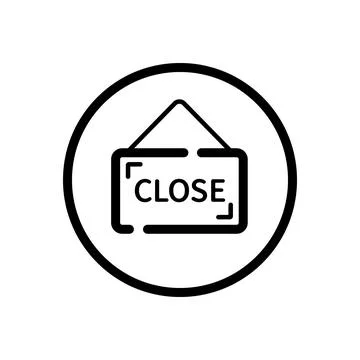 Close notice. Label with text. Commerce outline icon in a circle. Vector illu Stock Illustration