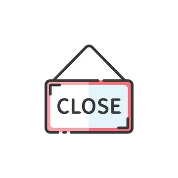Close notice. Label with text. Filled color icon. Commerce vector illustratio Stock Illustration