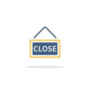 Close notice. Label with text. Icon with shadow. Commerce glyph vector illust Stock Illustration