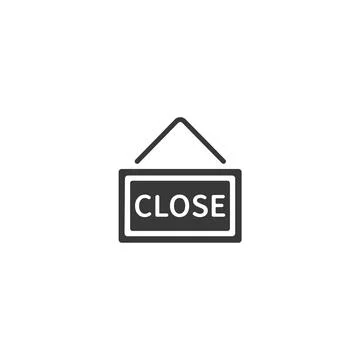 Close notice. Label with text. Isolated icon. Commerce glyph vector illustrat Stock Illustration