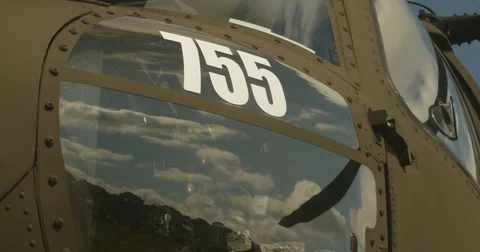 Close Up On Numbers On Nose Of Helicopter Video stock 84075298
