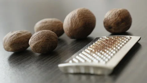 Close up of nuts on wooden table Stock Footage 133605021