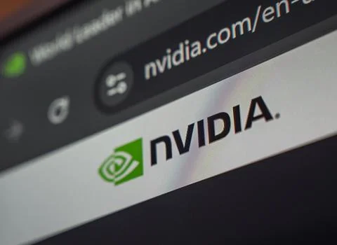Close-up of NVIDIA Logo on a Digital Screen Foto stock