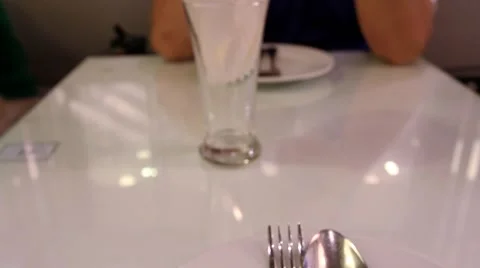 Close up o man waiting for his food in a restaurant at the table with empty Stock Footage 44467569