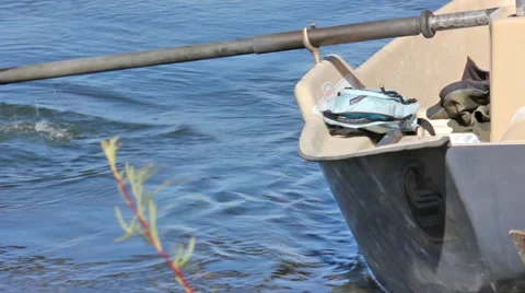 Close-up of an oar on a drift baot Stock Footage 36312296