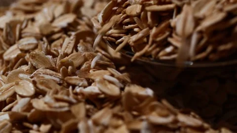 Close-up oatmeal texture, macro oat flakes, vegetarian healthy food background Stock Footage 201281554