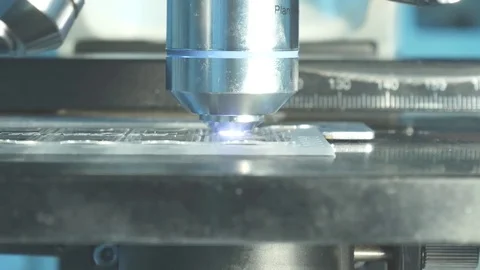 Close up on objective lens of microscope in laboratory. Stock Footage 79294448