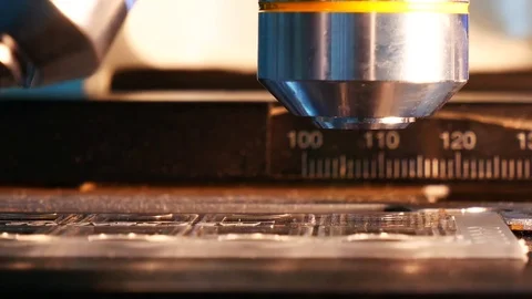 Close up on objective lens of microscope in laboratory. Stock Footage 79295014
