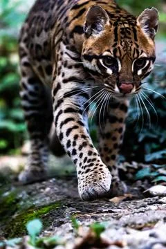 Close-up of an Ocelot Walking in the Rainforest Stock Photos