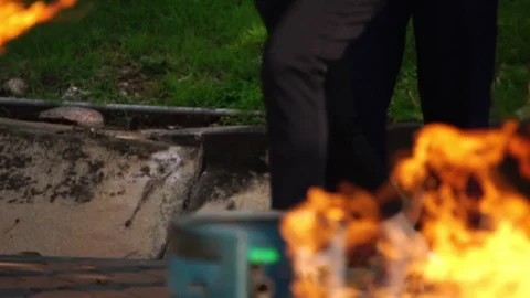 Close-up: The officer is practicing fire  Stock Footage 116942608