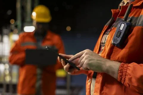 Close up of offshore platform specialist using table Stock Photos
