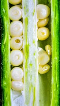 Close up okra cross section showing natural plant texture and organic veget.. Stock Photos