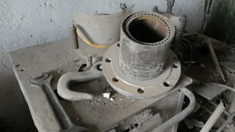 Close-Up Of Old Abandoned Workplace In Manufacturing Stock Footage 104367761