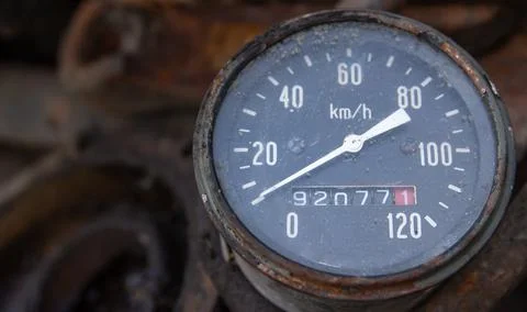Close-up of an old analog speedometer with a classic dial Stock Photos