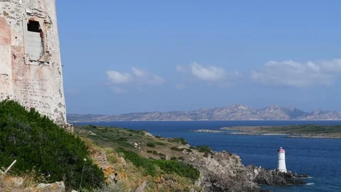 A close up of old and abandoned lighthouse on the Mediterranean coast. 库存影片 109159226