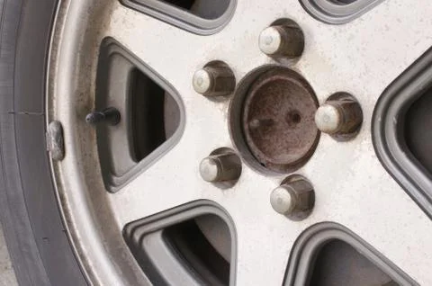 Close up old and rust car wheel Stock Photos