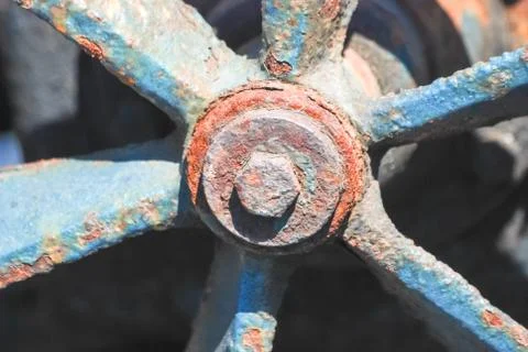 Close up of Old and rusty Old gear with iron pulley. Stock Photos