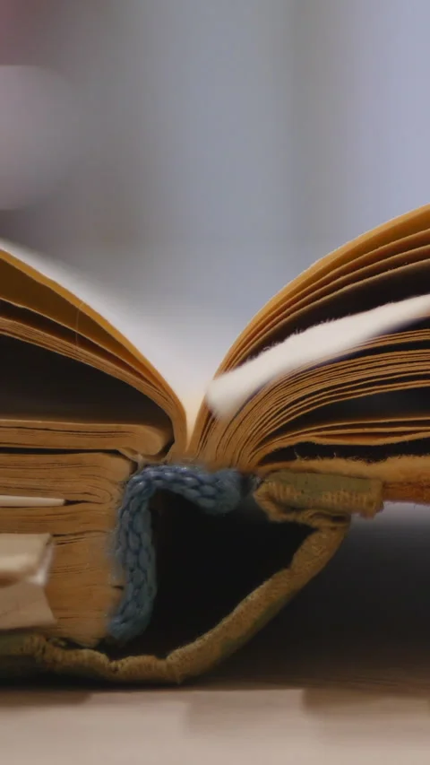 Close-Up Of An Old Book's Pages Moving In The Wind. Vertical. Stock Footage 303482995