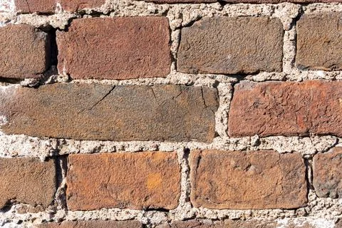 Close-up of old brickwork made of old red brick Stock Photos