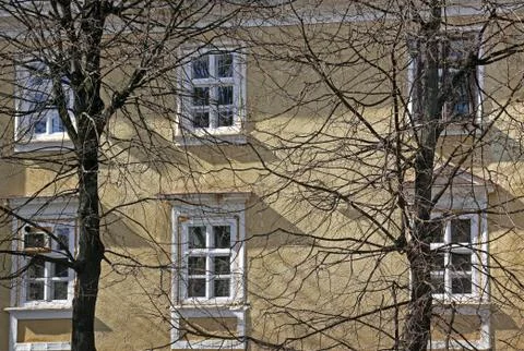 Close up old building through the trees. Square Sheptytsky, Morphological bui Stock Photos