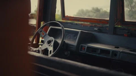 Close up of the old bus interior Stock Footage 337862295
