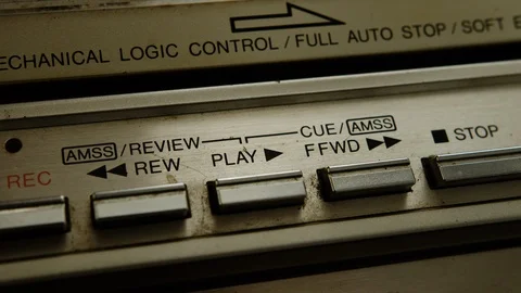 Close up of old cassette player boombox buttons, press the play button. Stock Footage 125615211