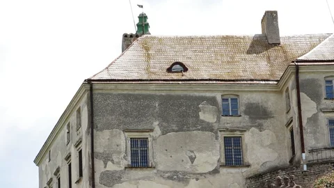 Close up old castle in garden sky beautiful view history architecture building Stock Footage 98217092