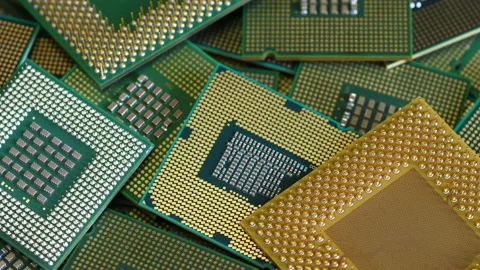 Close-up of old CPU Computer Processors Stock Footage 209240092
