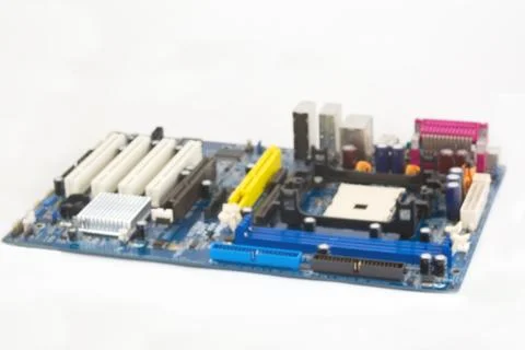 Close up old CPU Processor socket with mainboard Stock Photos