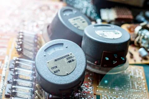 Close up  of old-fashioned electric scale board indicator analog Фото