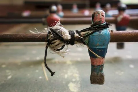 Close up of an old foozball table; Bolivia Stock Photos