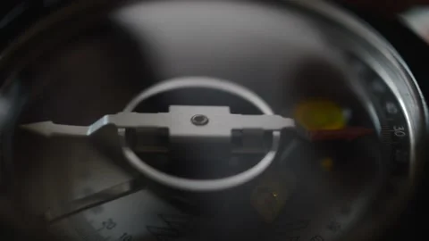 Close-up old gold navigation compass for direction. adventure journey equipment Video stock 197748859