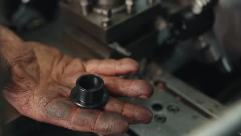 Close-up of old hand of an elderly worker turner covered with scars, stained Stock Footage 284544411
