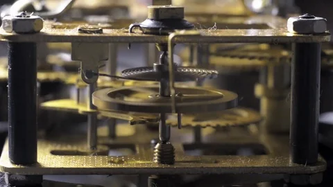 Close-up of an old mechanical clock Stock Footage 77934297